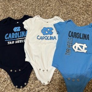 Set of 3 North Carolina Tarheels short sleeve onesies.  Size 6-12 month.